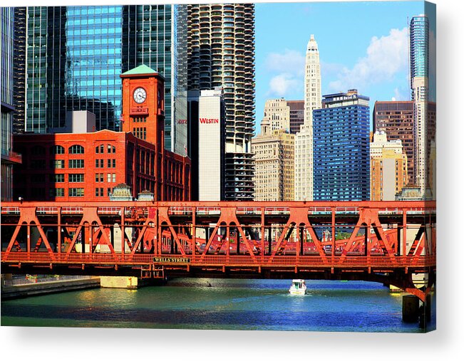 Chicago Skyline Acrylic Print featuring the photograph Chicago Skyline River Bridge by Patrick Malon