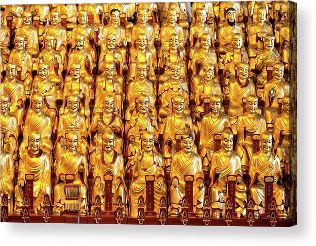 Asia Acrylic Print featuring the photograph China 10 MKm2 Collection - Gold Buddhist Statues by Philippe HUGONNARD