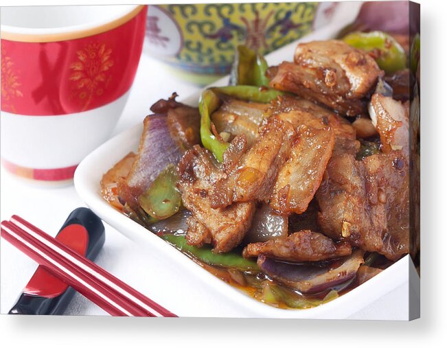 Boiled Acrylic Print featuring the photograph Chinese food specialty - twice-cooked pork by Yuelan