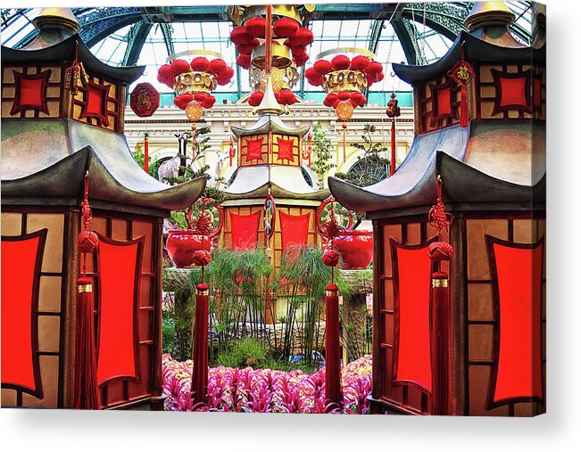 Chinese Acrylic Print featuring the photograph Chinese New Year decorations at Bellagio, Las Vegas by Tatiana Travelways
