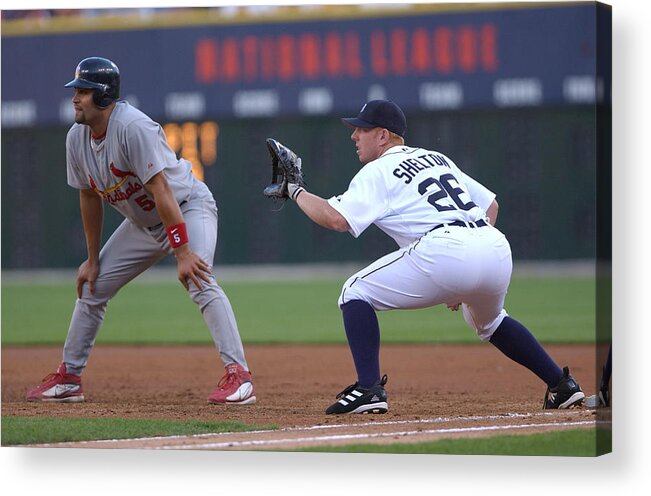 American League Baseball Acrylic Print featuring the photograph Chris Shelton and Albert Pujols by Mark Cunningham