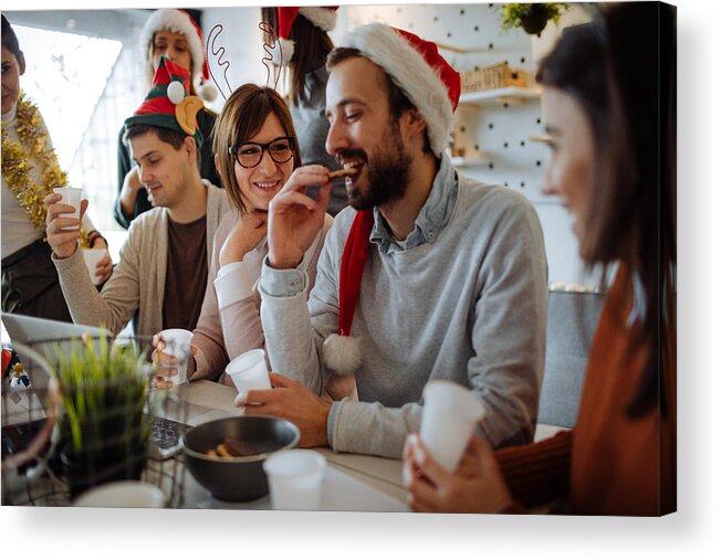 New Business Acrylic Print featuring the photograph Christmas celebration in the office by AleksandarNakic