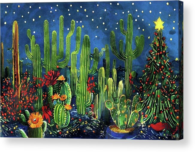 Cactus Acrylic Print featuring the digital art Christmas in the Desert by Ally White