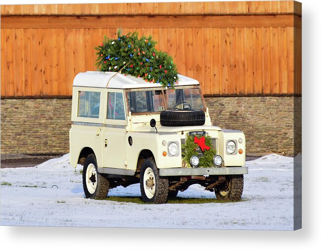 Land Rover Acrylic Print featuring the photograph Christmas Land Rover by Nicole Lloyd