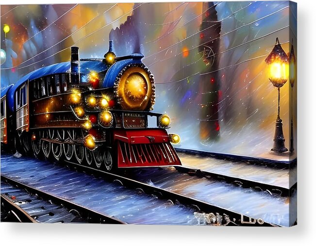 Digital Christmas Train Acrylic Print featuring the digital art Christmas Train 1 by Beverly Read