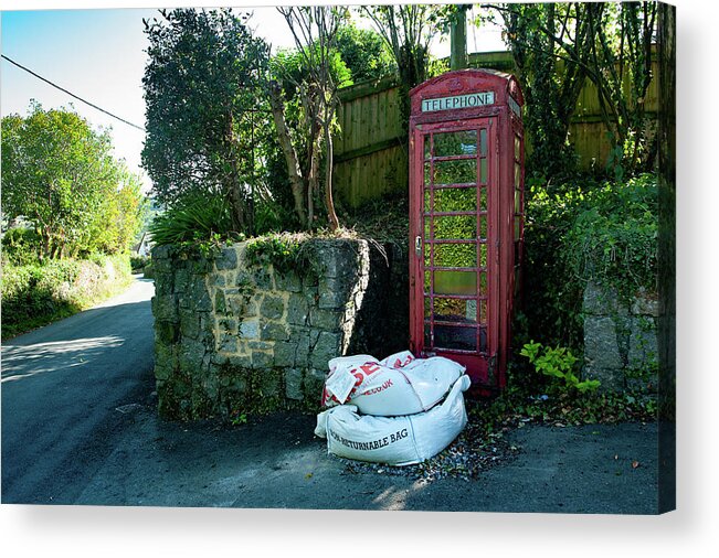Christow Red Telephone Box Dartmoor Acrylic Print featuring the photograph Christow Red Telephone Box Dartmoor by Helen Jackson