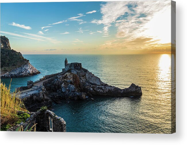 Cinque Terre Acrylic Print featuring the photograph Church of St. Peter at sunset in Porto Venere by Fabiano Di Paolo