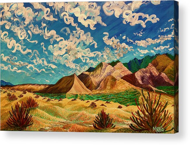 Skies Acrylic Print featuring the painting Cielo alegre. Happy sky. Death Valley, California. by ArtStudio Mateo