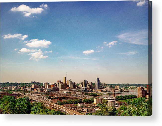 Town Acrylic Print featuring the photograph Cincinnati Skyline View from Devou Park by Dave Morgan