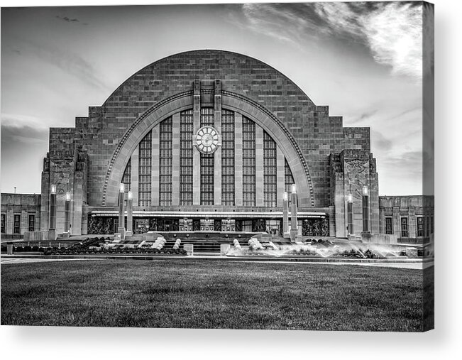 Cincinnati Ohio Acrylic Print featuring the photograph Cincinnati Union Terminal Station in Black and White by Gregory Ballos