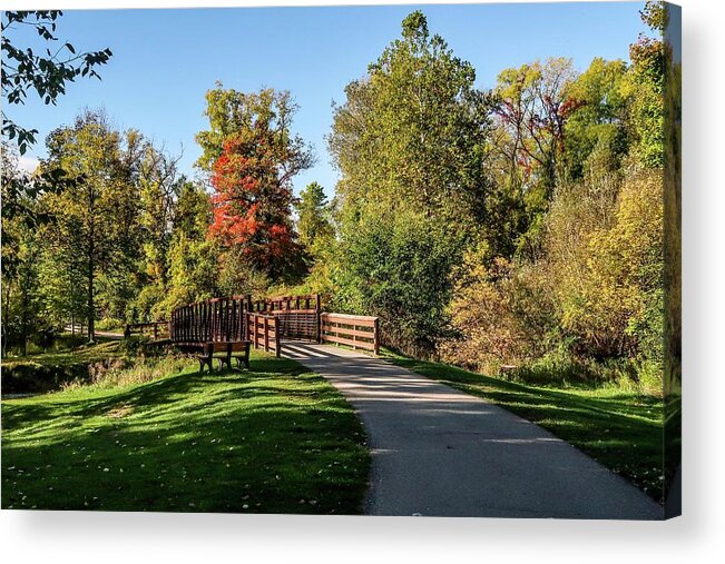 Fall Acrylic Print featuring the photograph Clinton River Colors IMG_3194 Riverbend Bridge by Michael Thomas