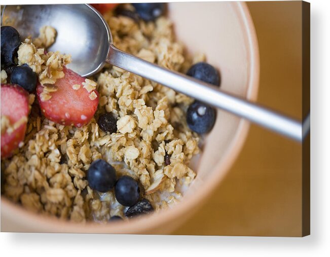 Breakfast Acrylic Print featuring the photograph Close-up of bowl of cereal and berries by Thinkstock Images