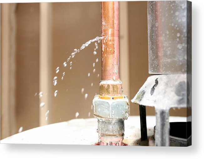 Pipe Acrylic Print featuring the photograph Close-up of drain pipe leaking water by DIGIcal