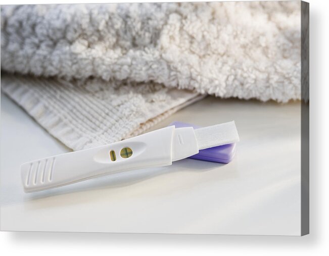 White Background Acrylic Print featuring the photograph Close up of pregnancy test by Tetra Images
