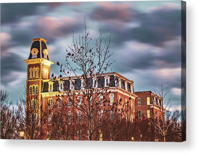 Old Main Acrylic Print featuring the photograph Clouds Moving Over Old Main - University of Arkansas by Gregory Ballos