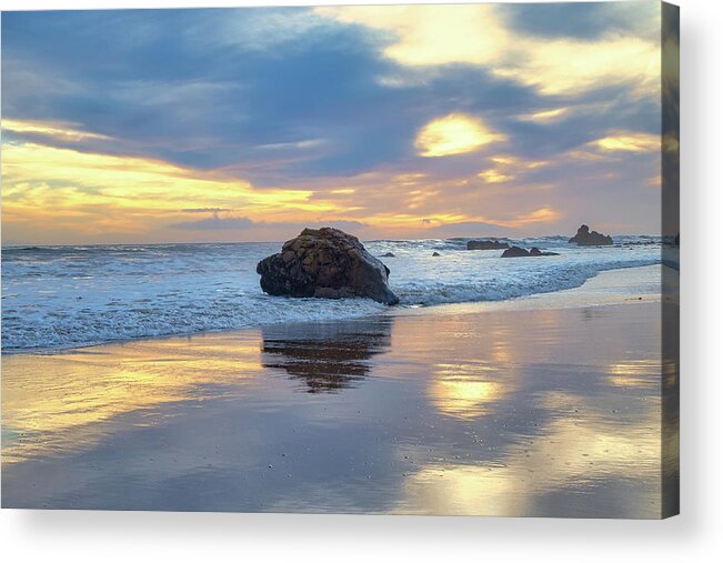 Beach Acrylic Print featuring the photograph Cloudy Sunset Reflections by Matthew DeGrushe