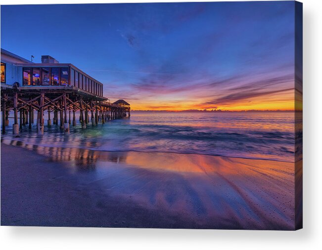 Florida Acrylic Print featuring the photograph Colorful Dawn at Westgate Cocoa Beach Pier by Claudia Domenig