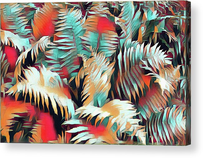 Colorful Acrylic Print featuring the mixed media Colorful Ferns Botanical Abstract Painting by Shelli Fitzpatrick