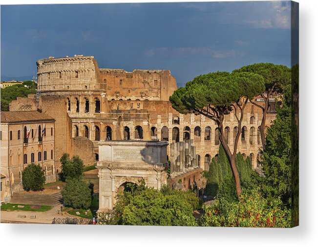 Colosseum Acrylic Print featuring the photograph Colosseum and Arch of Titus in Rome by Artur Bogacki