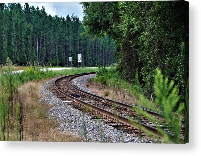 Railroad Tracks Acrylic Print featuring the photograph Comin' Round the Bend by Mike Helland