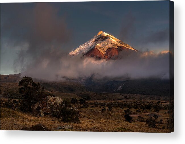 Andes Acrylic Print featuring the photograph Cotopaxi volcano between night and day by Henri Leduc