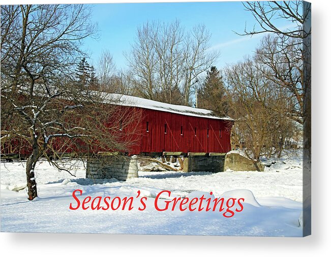 West Montrose Covered Bridge Acrylic Print featuring the photograph Covered Bridge Season's Greetings by Debbie Oppermann