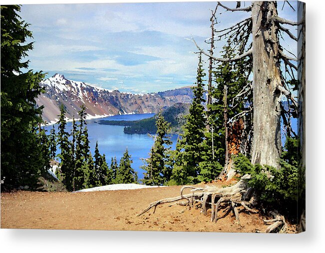 Crater Lake Acrylic Print featuring the digital art Crater Lake Oregon by Robert Blandy Jr
