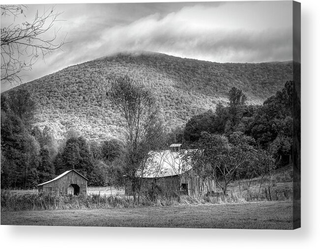 Barns Acrylic Print featuring the photograph Creeper Trail Wooden Barns Damascus Virginia Black and White by Debra and Dave Vanderlaan
