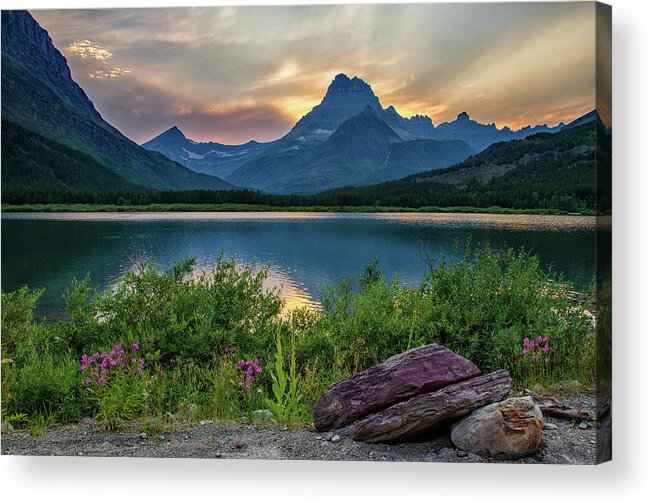 Swiftcurrent Lake Acrylic Print featuring the photograph Crepusular Light by Darlene Bushue