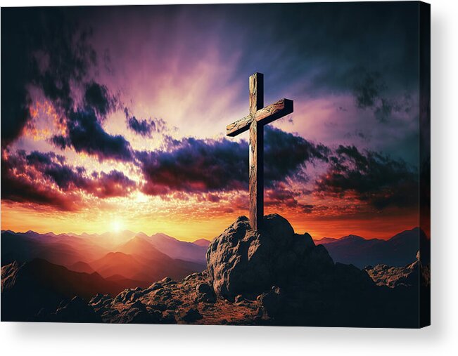 Cross Acrylic Print featuring the digital art Cross representing the resurrection of Jesus Christ by Jim Vallee