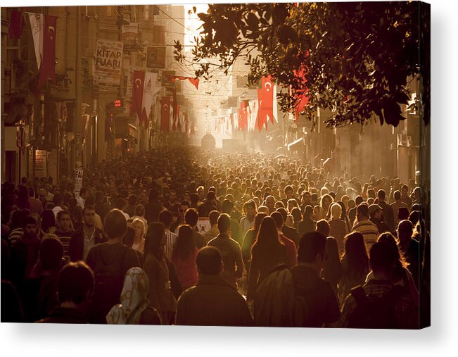 Istiklal Avenue Acrylic Print featuring the photograph Crowds of shoppers on Istiklal Avenue in the centre of Istanbul, Turkey by Kelvinjay