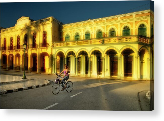 Cuba Acrylic Print featuring the photograph Cycling in Plaza de la Revolucion of Bayamo by Micah Offman