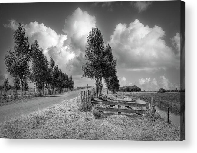 Clouds Acrylic Print featuring the photograph Cycling in the Netherlands Black and White by Debra and Dave Vanderlaan