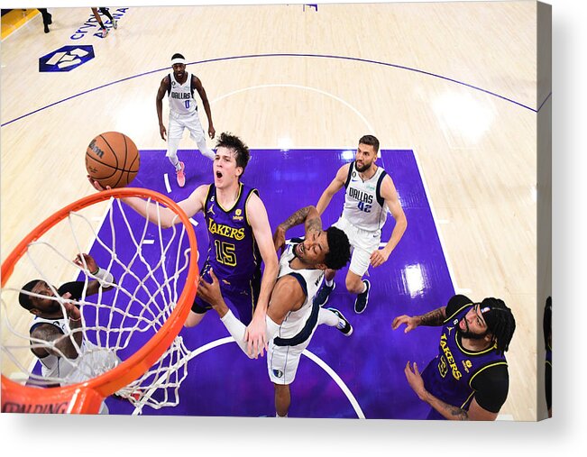 Austin Reaves Acrylic Print featuring the photograph Dallas Mavericks v Los Angeles Lakers by Adam Pantozzi