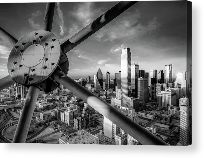 Dallas Skyline Acrylic Print featuring the photograph Dallas Texas Skyline From Reunion Tower in Black and White by Gregory Ballos