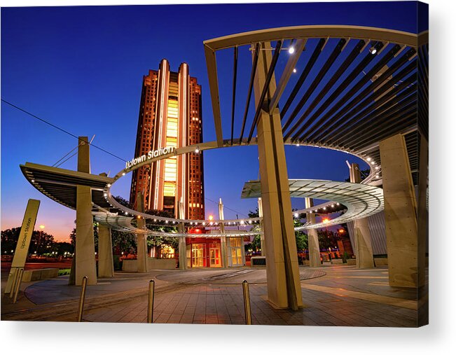 Dallas Texas Acrylic Print featuring the photograph Dallas Uptown Station at Dawn by Gregory Ballos