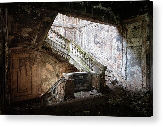 Abandoned Acrylic Print featuring the photograph Dark Concrete Stairs by Roman Robroek