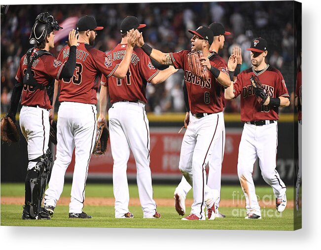 People Acrylic Print featuring the photograph David Peralta, Paul Goldschmidt, and Chris Owings by Jennifer Stewart