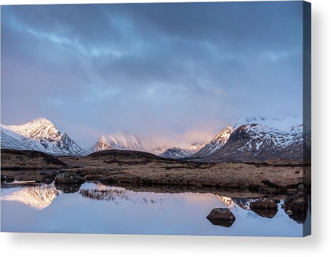 Highlands Acrylic Print featuring the photograph Dawn Over Lochan Na Stainge, Rannoch Moor, Scotland, UK by Sarah Howard