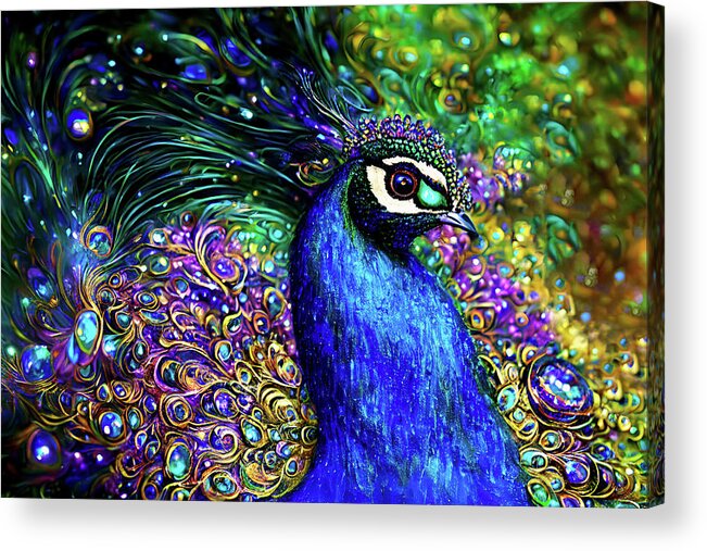 Peacocks Acrylic Print featuring the digital art Dazzling Peacock by Peggy Collins