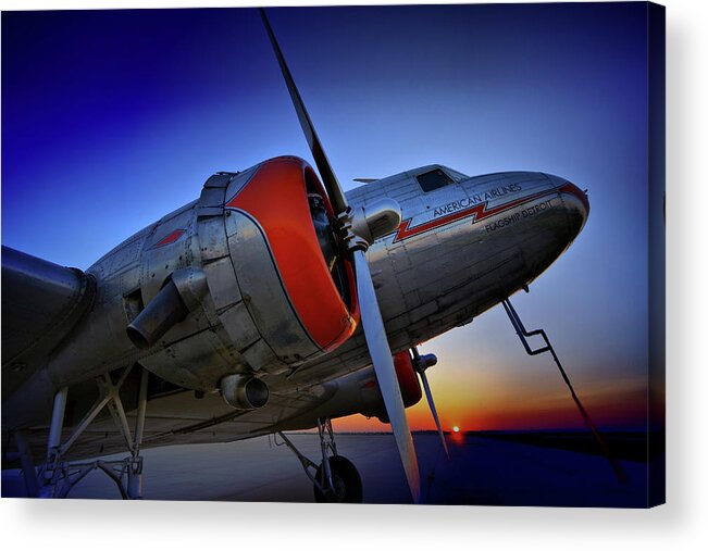 Dc3 Acrylic Print featuring the photograph DC-3 Flagship Detroit at Sunrise by HawkEye Media