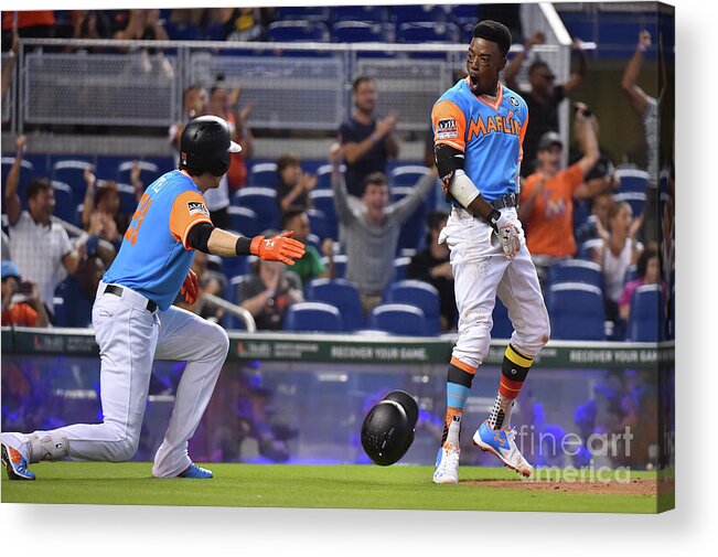 People Acrylic Print featuring the photograph Dee Gordon and Christian Yelich by Eric Espada