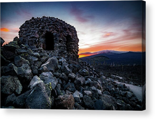 Compass Acrylic Print featuring the photograph Dee Wright Observatory Sunset 3 by Pelo Blanco Photo