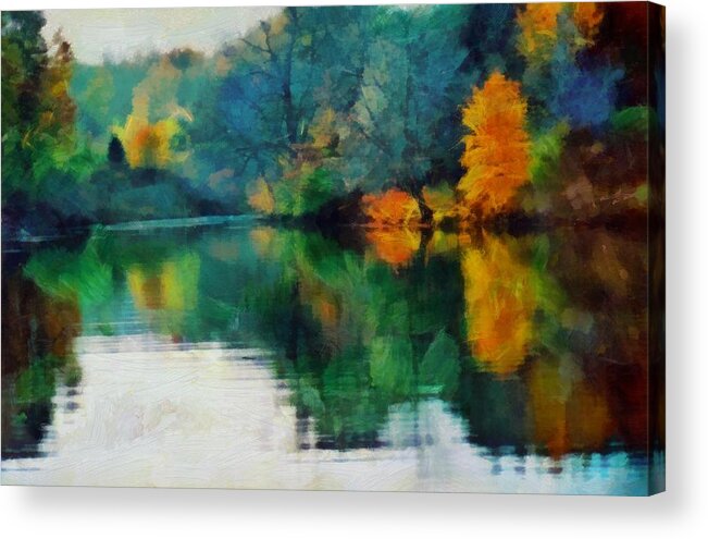 Lake Acrylic Print featuring the mixed media Deep Fall on the Lake by Christopher Reed