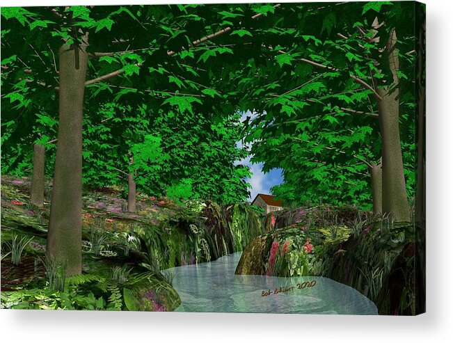 Digital Woods Summer Seasonal Acrylic Print featuring the digital art Deep Woods by Bob Shimer