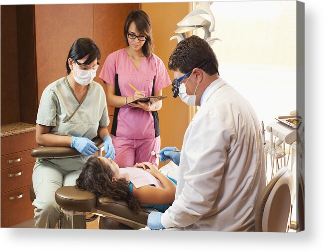 California Acrylic Print featuring the photograph Dentist and hygienists examining patient by Kingfisher Productions