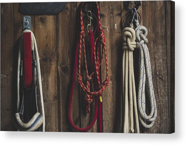 Different types of ropes hanging on the wall Acrylic Print