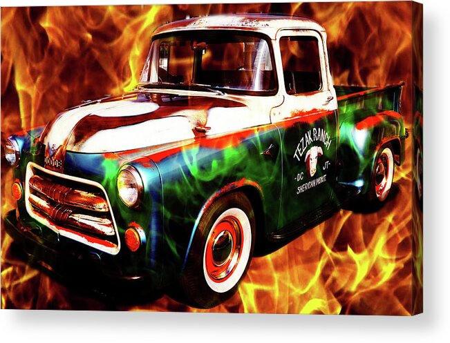 Dodge Truck Acrylic Print featuring the digital art Dodge Truck Flamed by Cathy Anderson