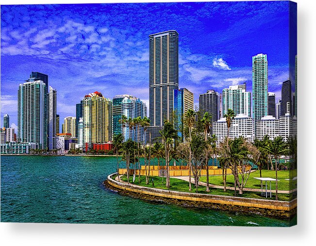 Downtown Miami Acrylic Print featuring the digital art Downtown Miami by SnapHappy Photos