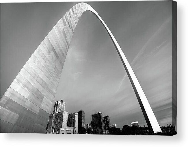 America Acrylic Print featuring the photograph Downtown Saint Louis Skyline Under the Arch - Black and White by Gregory Ballos